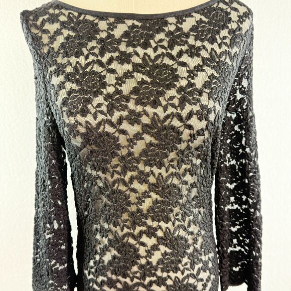 Vintage 1990s | Thea Dora | Black Lace Sheer Body Long Sleeve Tight Dress | Sz M - Picture 6 of 6